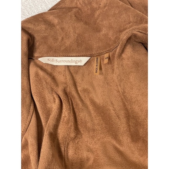 Soft Surroundings Faux Suede Duster Jacket Brown Long Open Front Cardigan SZ XS - Picture 7 of 9